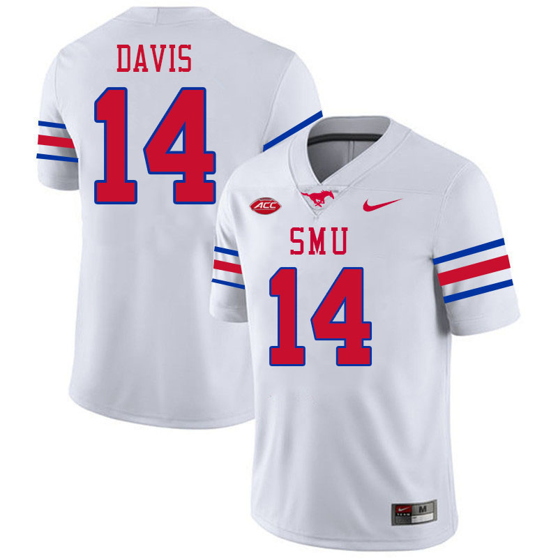 SMU Mustangs #14 AJ Davis College Football Jerseys Stitched Sale-White